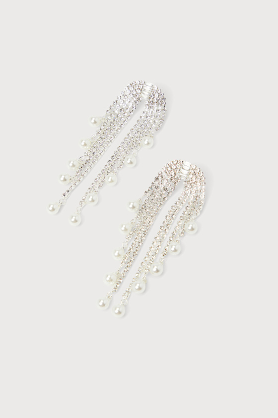 Shell Rhinestone Fringe Earrings