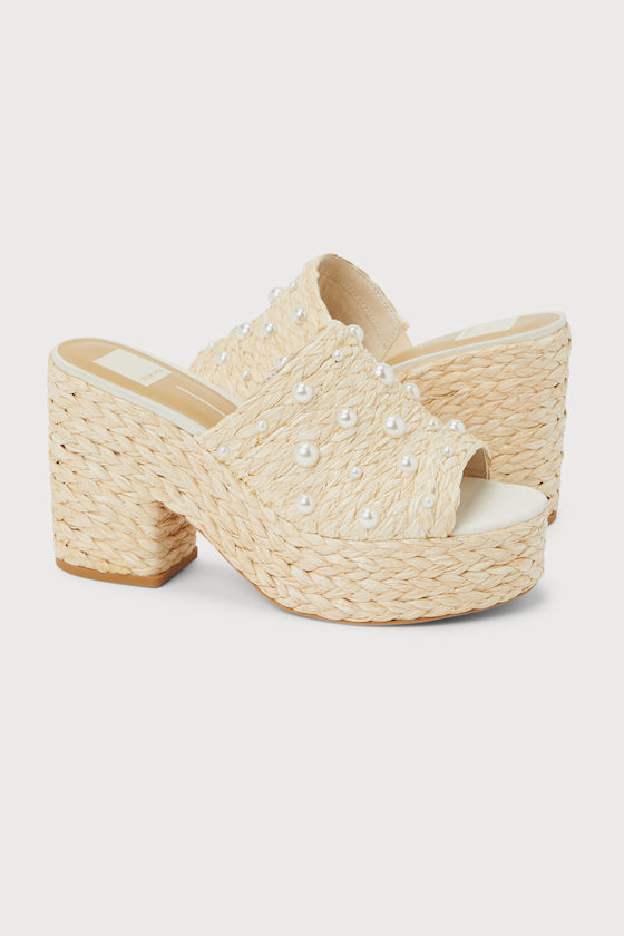 Elora Pearl Light Natural Raffia Platform Slide Sandals 2