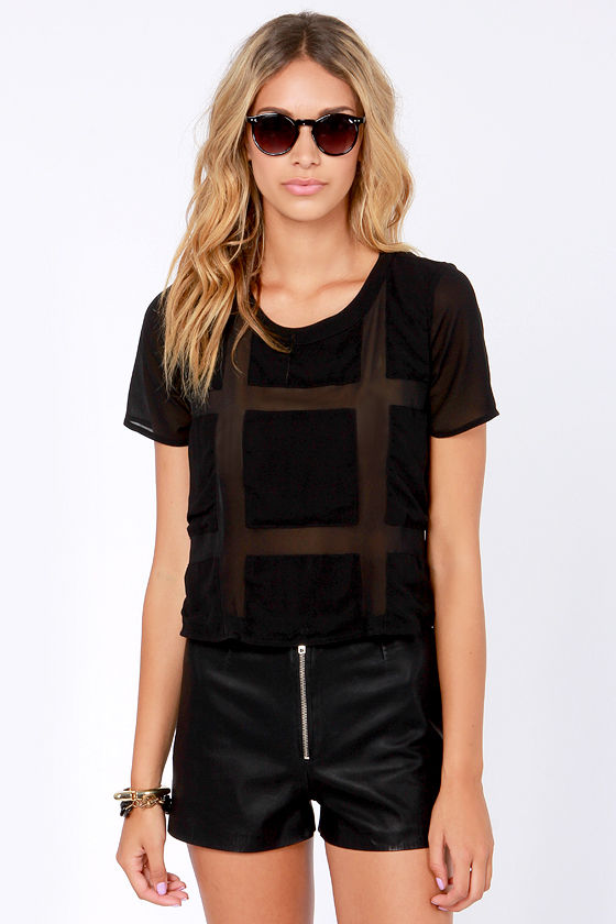 Sexy Black Top Short Sleeve Top Sheer Top 39.00