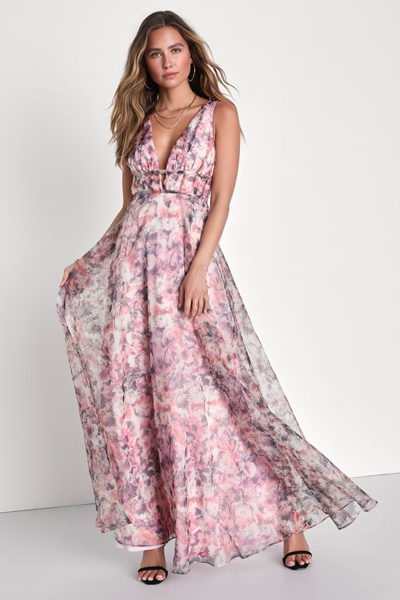 Floral Printed Flared Long Frock Dress – Navvi.in