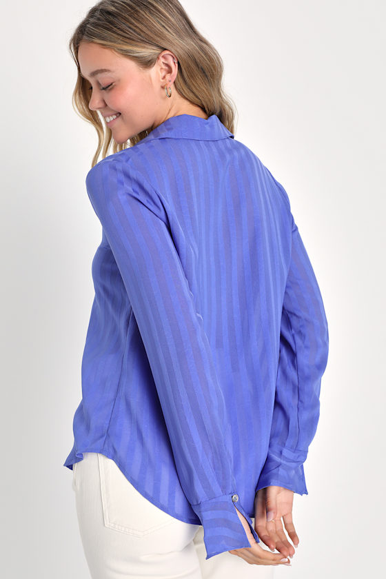 Lovely Sophistication Periwinkle Shadow Stripe Button-Up Top 2
