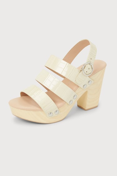 Chinese Laundry Fenny Cream Crocodile-Embossed Platform Sandals