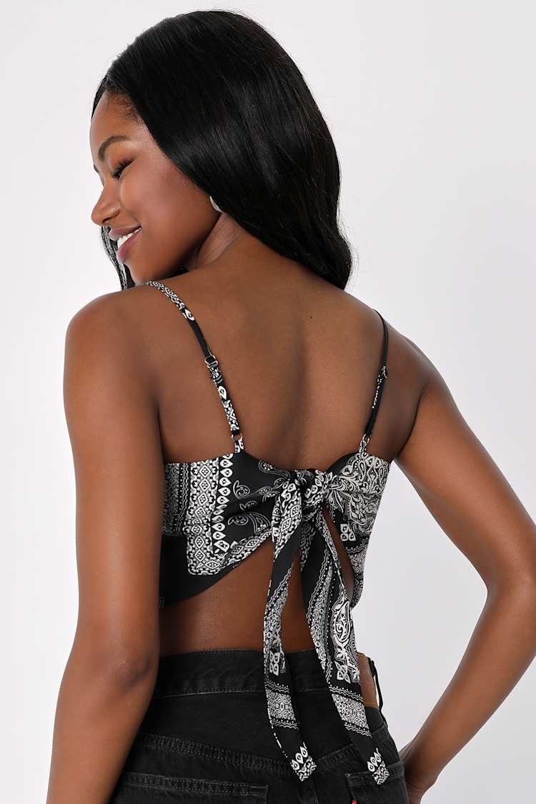 Rodeo Romance Black Paisley Bandana Print Handkerchief Top