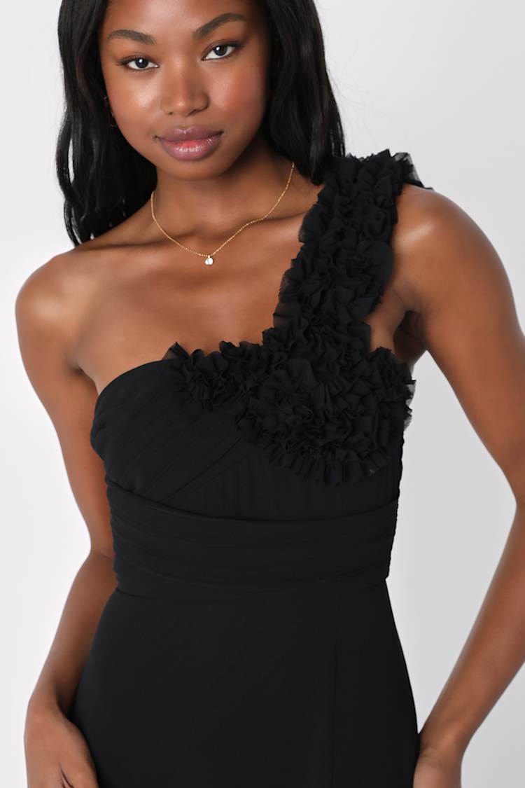 open lace back dress Black Ribbed One Shoulder Cut Out Slit Dress Small main image 0