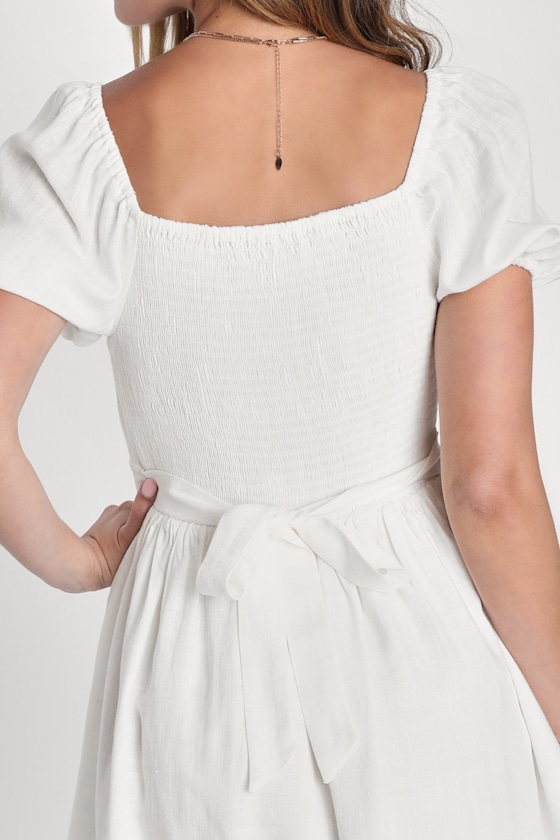 【送料&関税込】Off-White Puff Mini Dress White Puff Sleeve Dress - Skater Dress - Shirred Dress
