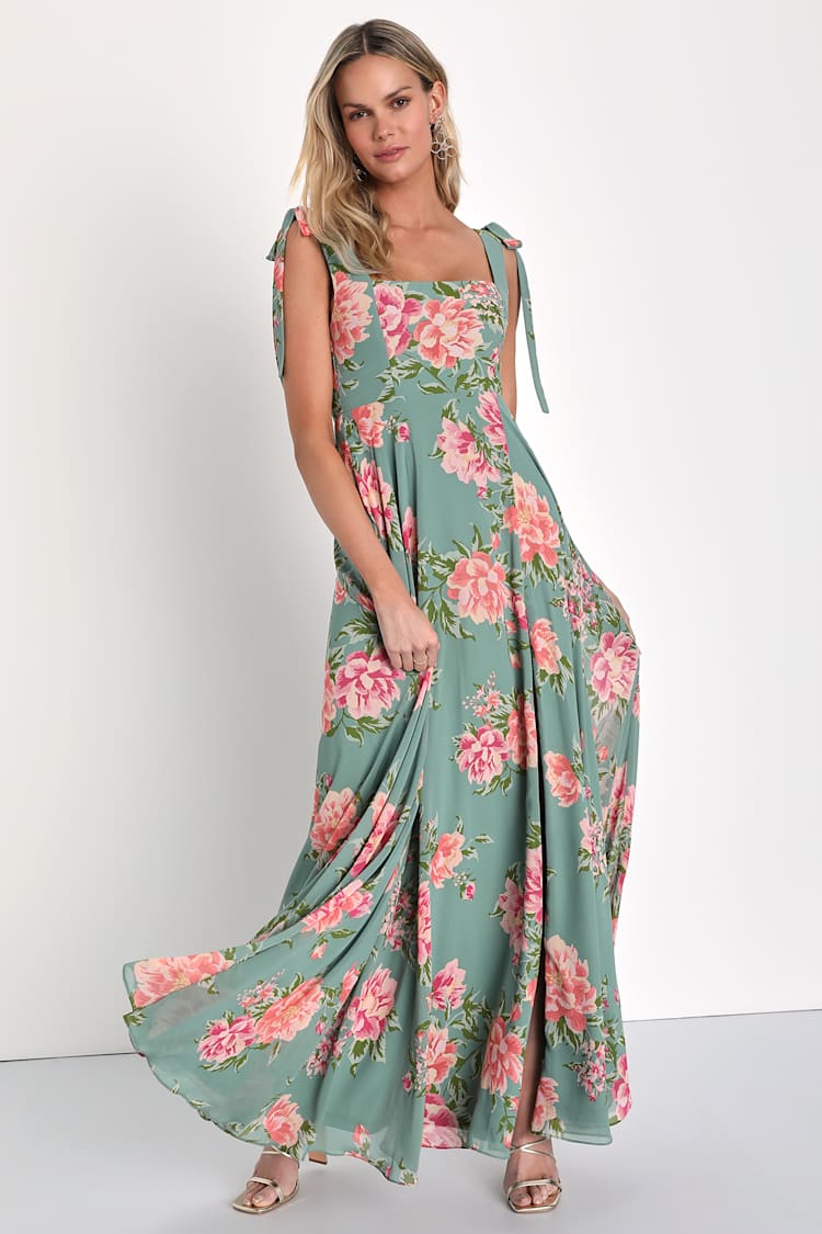 Sage Floral Dress - Floral Bridesmaid Dress - Bow Strap Dress - Lulus