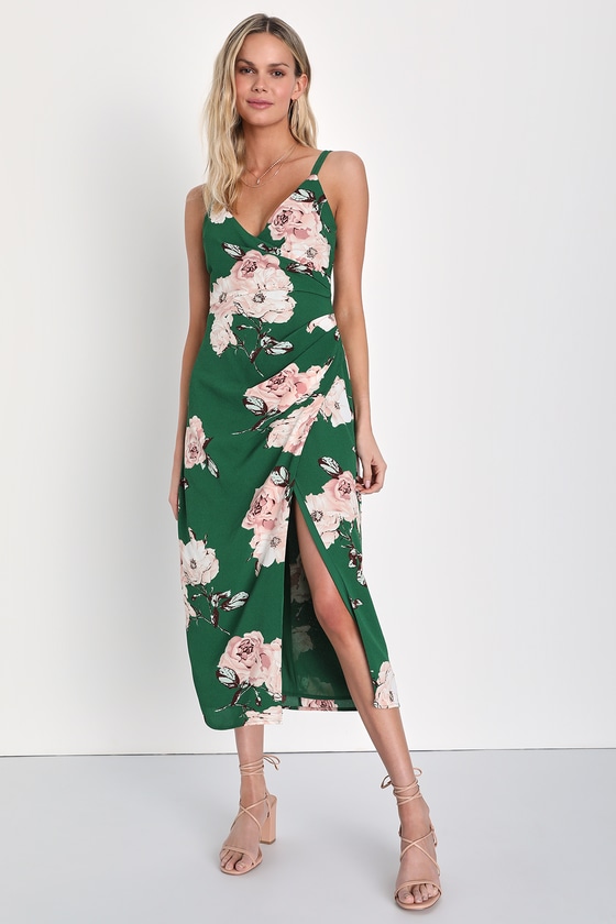 Lulus Draw You Close Green Floral Sleeveless Surplice Midi Dress