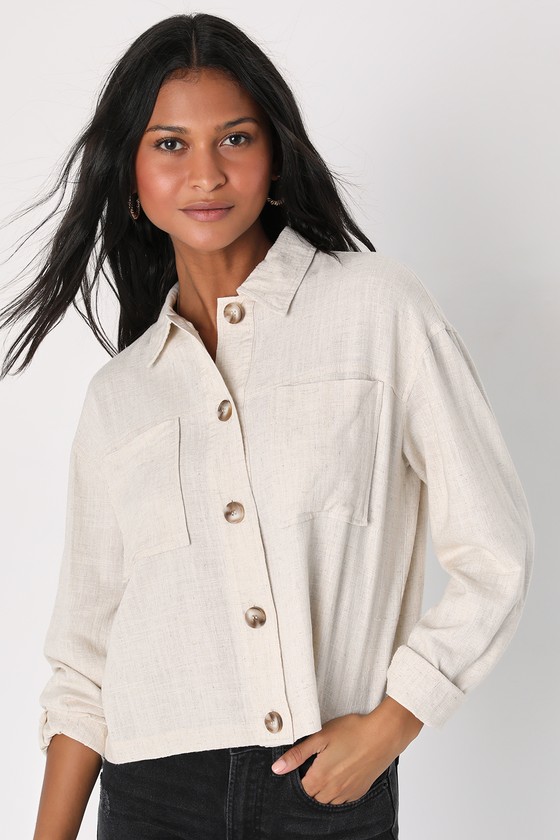 Lulus Everyday Enjoyment Beige Lightweight Linen Jacket