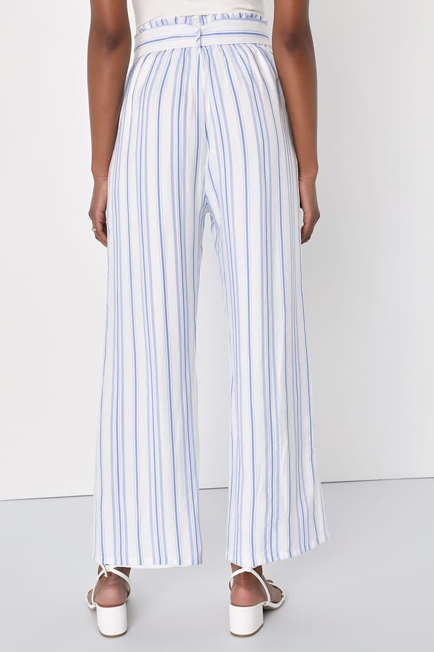 White and Blue Striped Pants - Wide Leg Pants - Belted Pants - Lulus