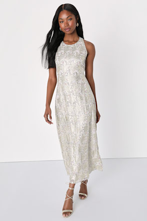 White and Gold Dress - Floral Print Midi Dress - Tie-Back Dress - Lulus White and Gold Dress - Floral Print Midi Dress - Tie-Back Dress - Lulus