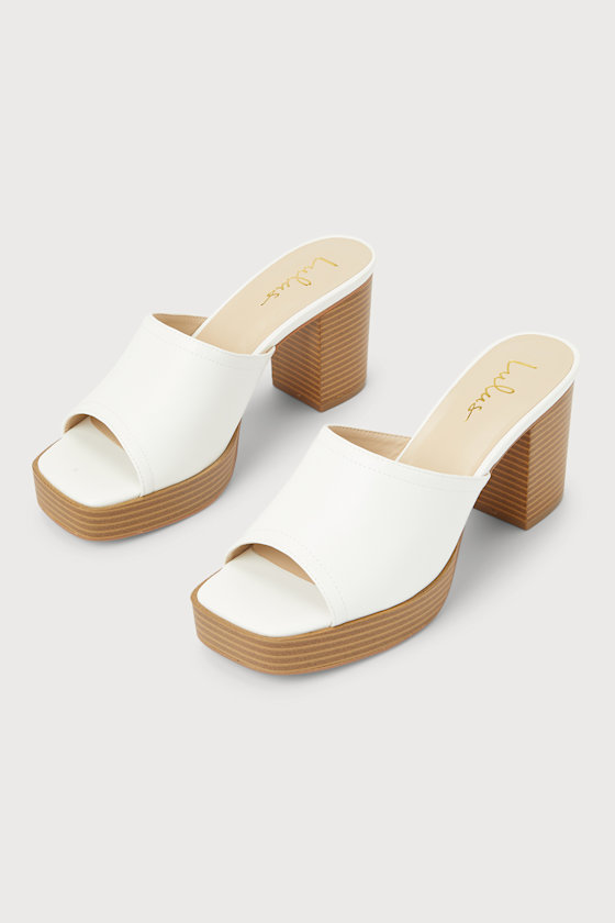 Sabris White Peep-Toe Platform Mules 1