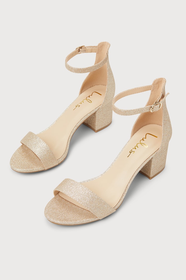 Harper Champagne Glitter Ankle Strap Heels