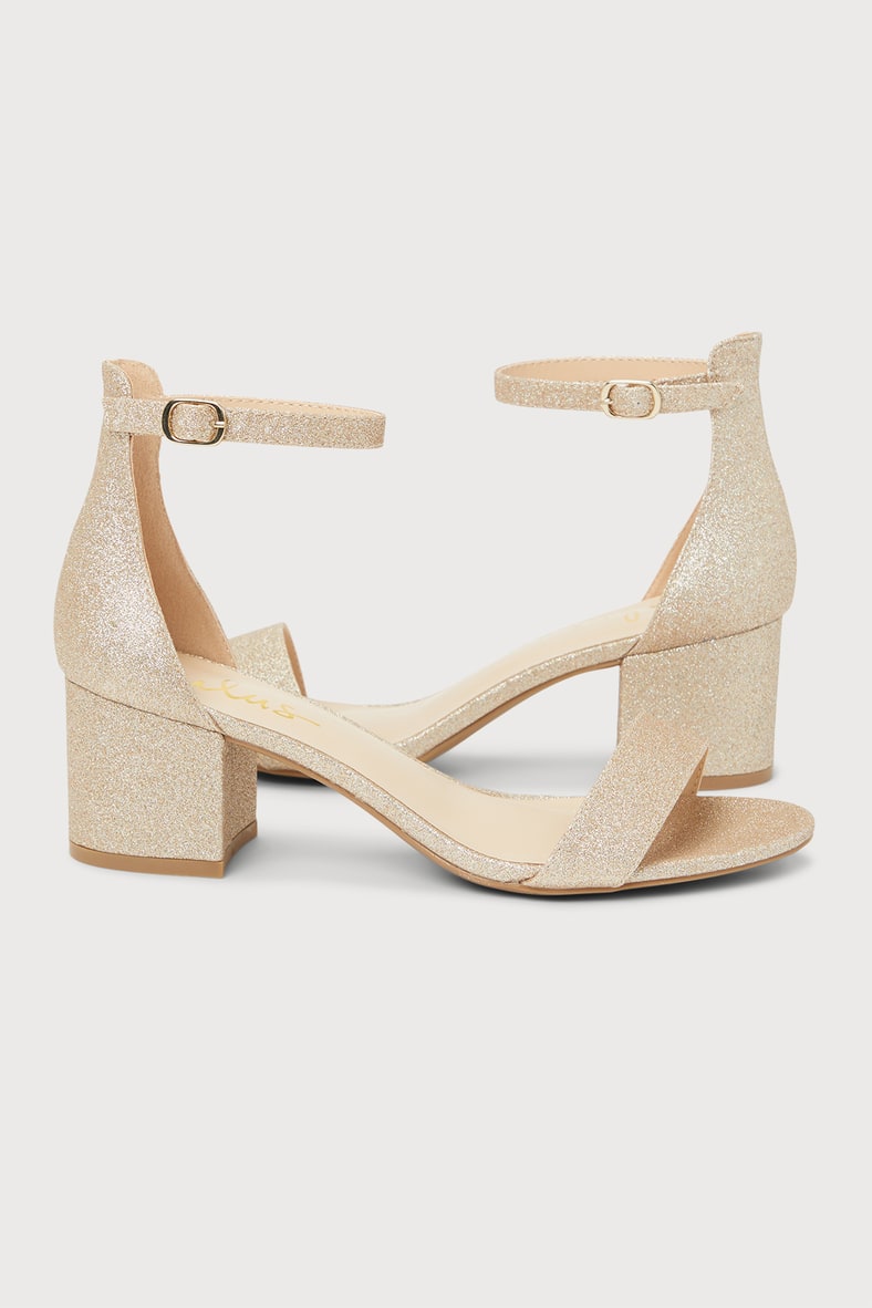 Harper Champagne Glitter Ankle Strap Heels