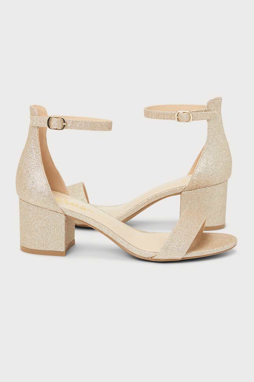 Harper Champagne Glitter Ankle Strap Heels