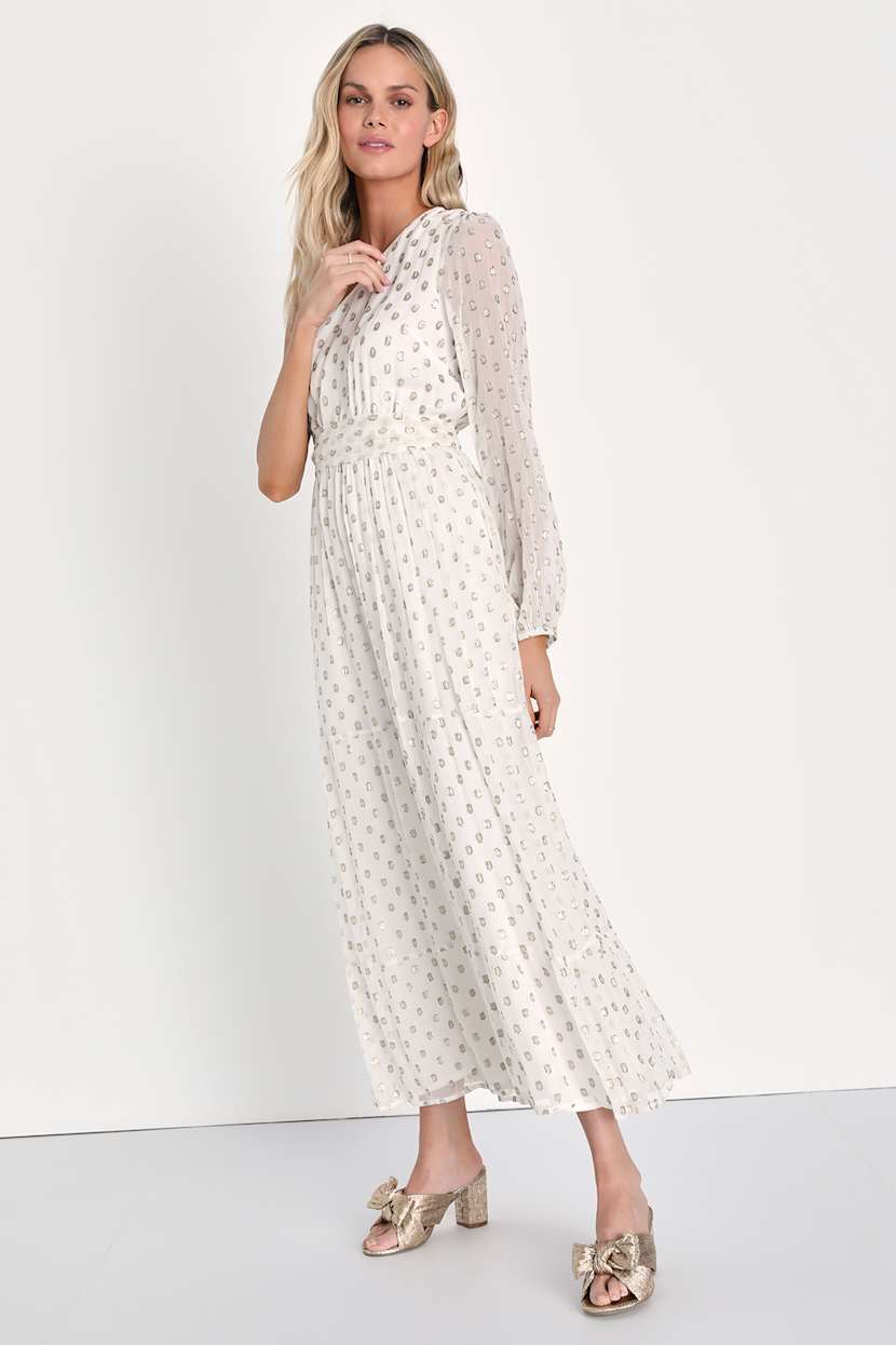 lulus white one shoulder dress Pleated Maxi Dress - One-Shoulder Dress - White Maxi Dress