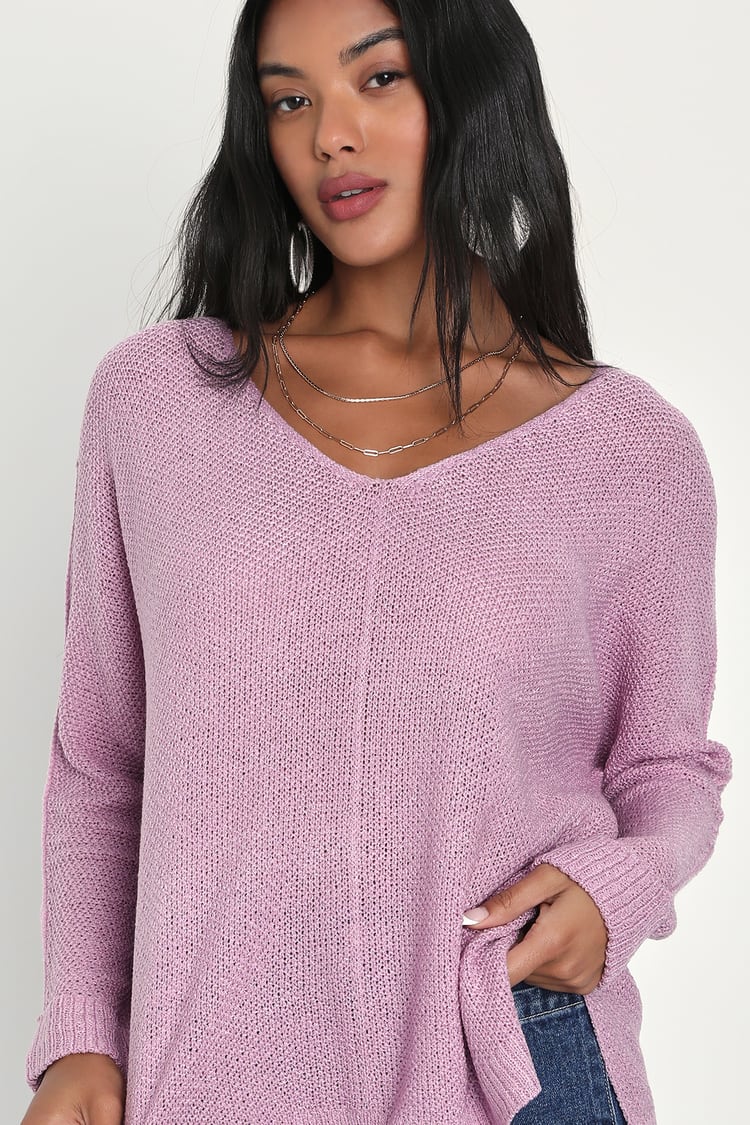 Easy Inspiration Lilac V-Neck Pullover Sweater