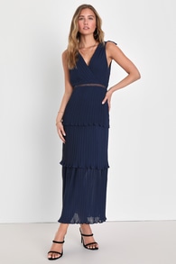 Such Sophistication Navy Blue Pleated Maxi Dress