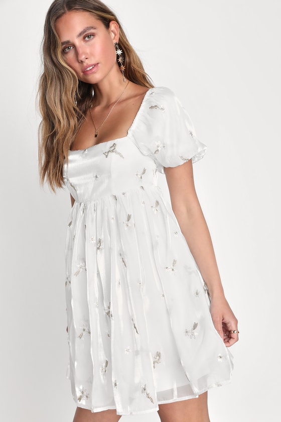 White Embroidered Dress - Organza Mini Dress - Babydoll Dress - Lulus