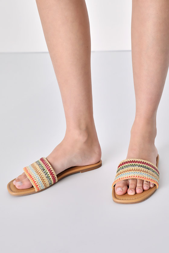 No Guidance Bright Multi Raffia Slide Sandals 5