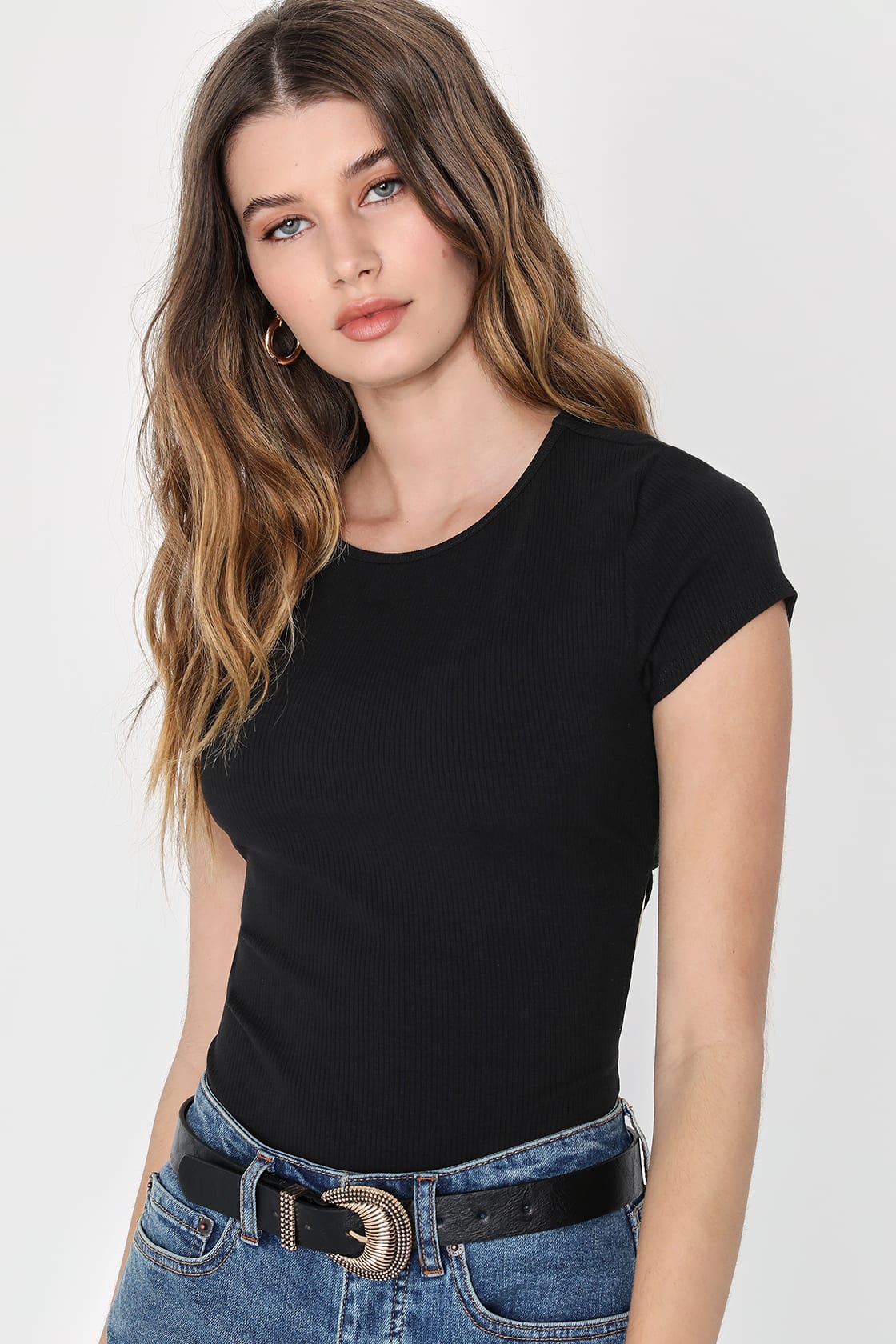 Black Ribbed Bodysuit - Cross Back Bodysuit - Short Sleeve Top - Lulus