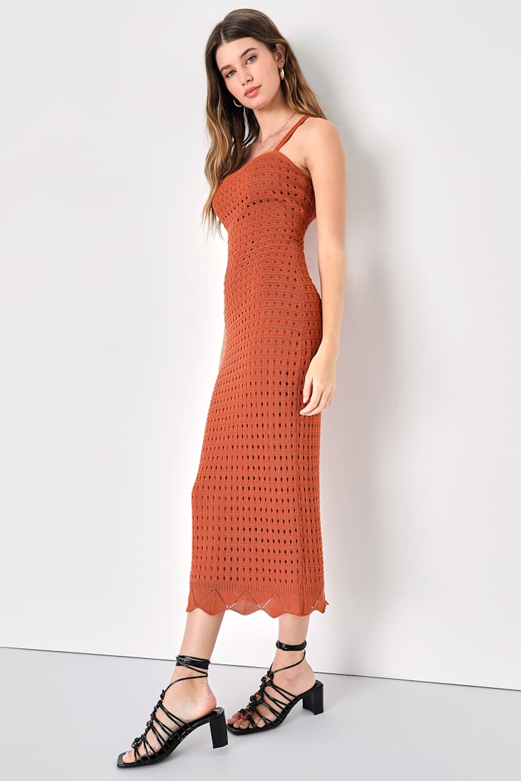 Orange Midi Dress - Sleeveless Crochet Dress - Lace-Up Dress - Lulus