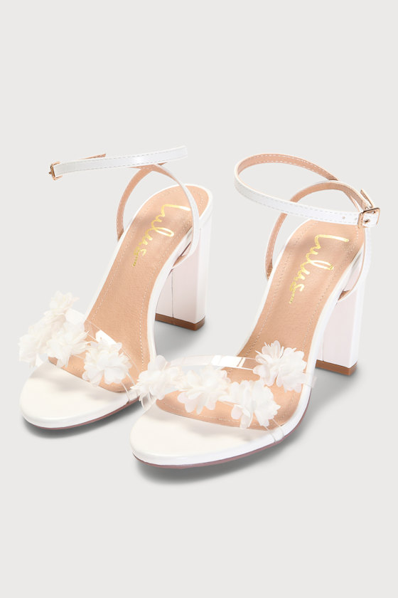 Arina White Flower Ankle Strap Heels 3