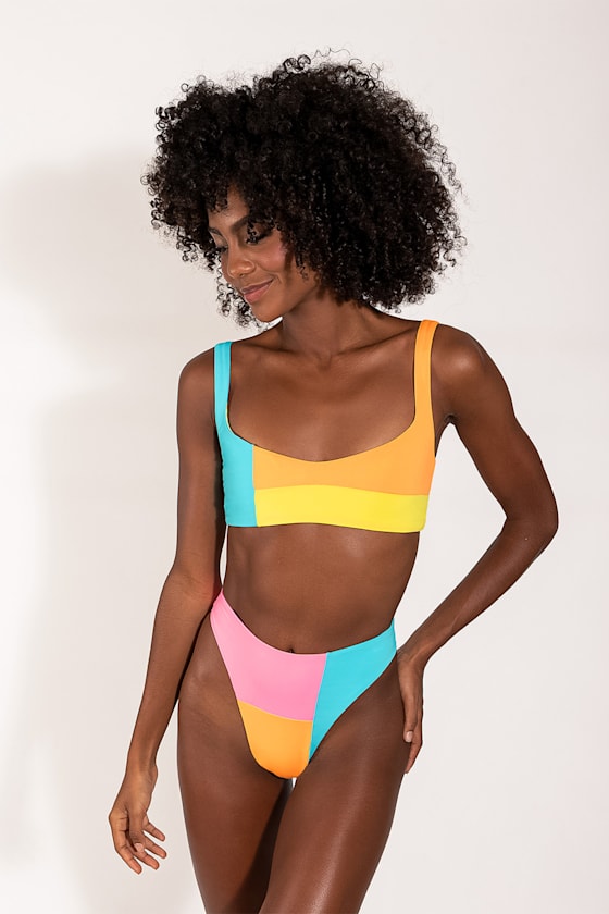 Lourdes Neon Multi Reversible High-Rise Cheeky Bikini Bottoms 8