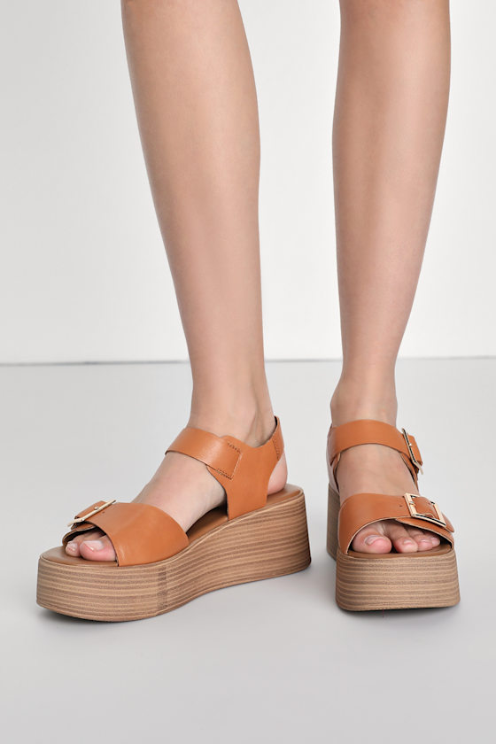Marka Cognac Leather Platform Sandals 1