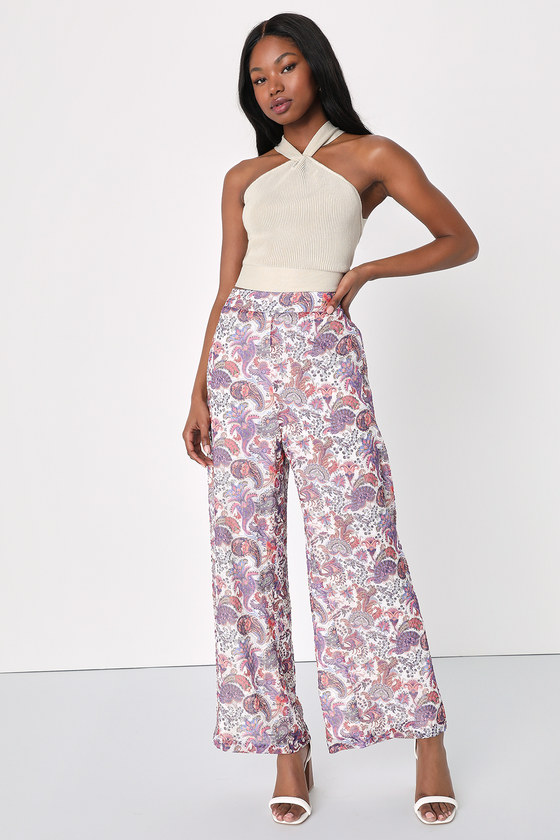 Ivory Multi Paisley Print Pants - Wide-Leg Pants - Chiffon Pants - Lulus