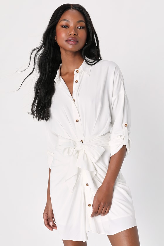 White Mini Dress - Collared Dress - Button Up Mini Dress - Lulus