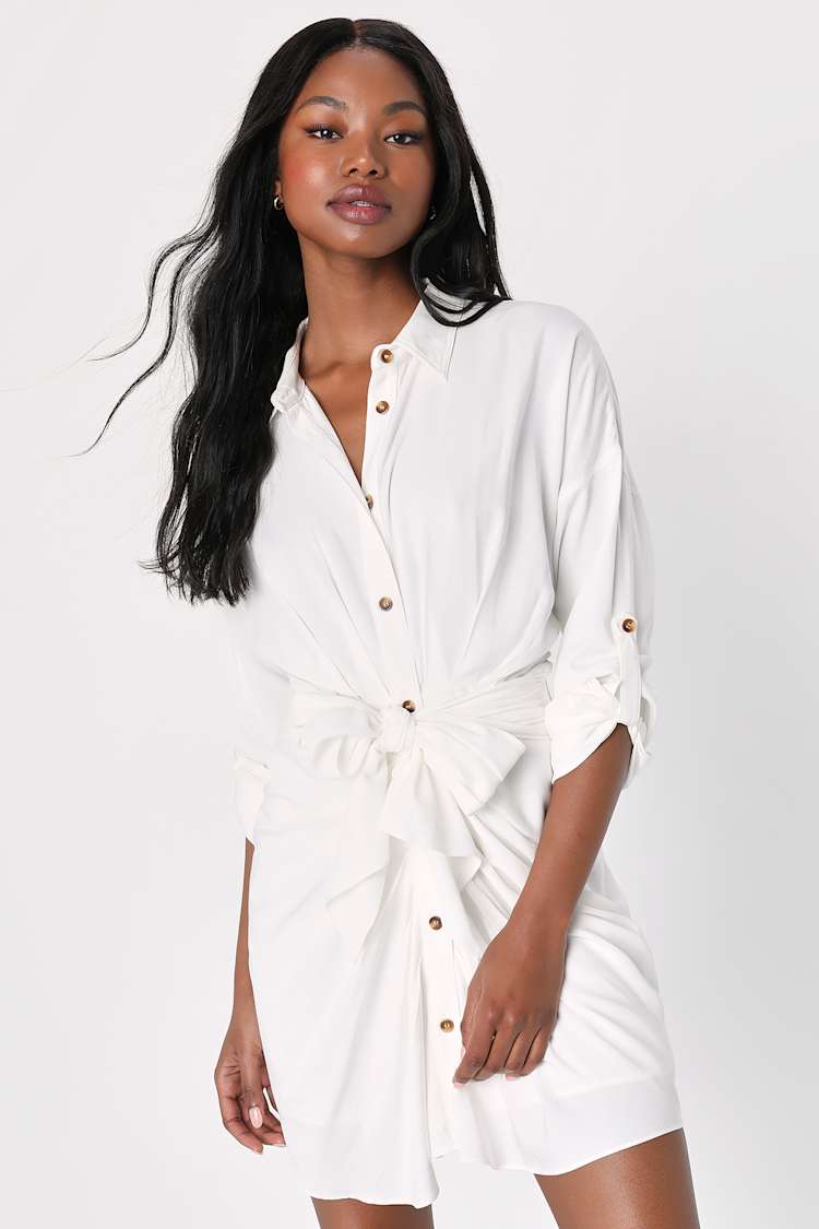 collared white mini dress Esmarie Collared Mini Dress White