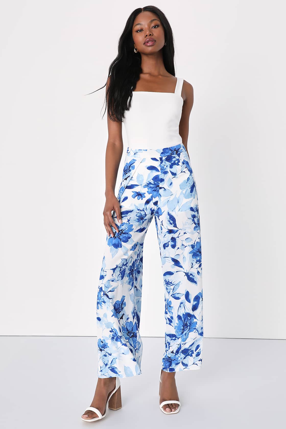 Printed Pants PRE-ORDER - Floral Blue White
