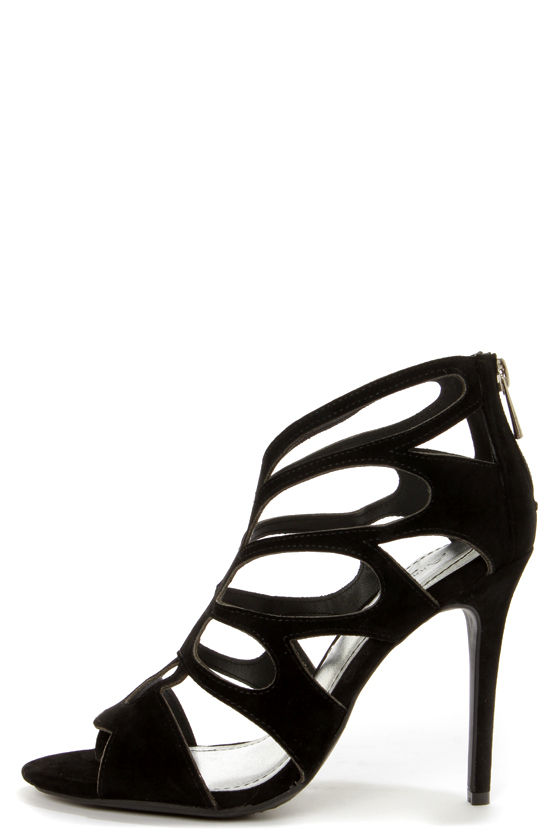 black cut out peep toe heels