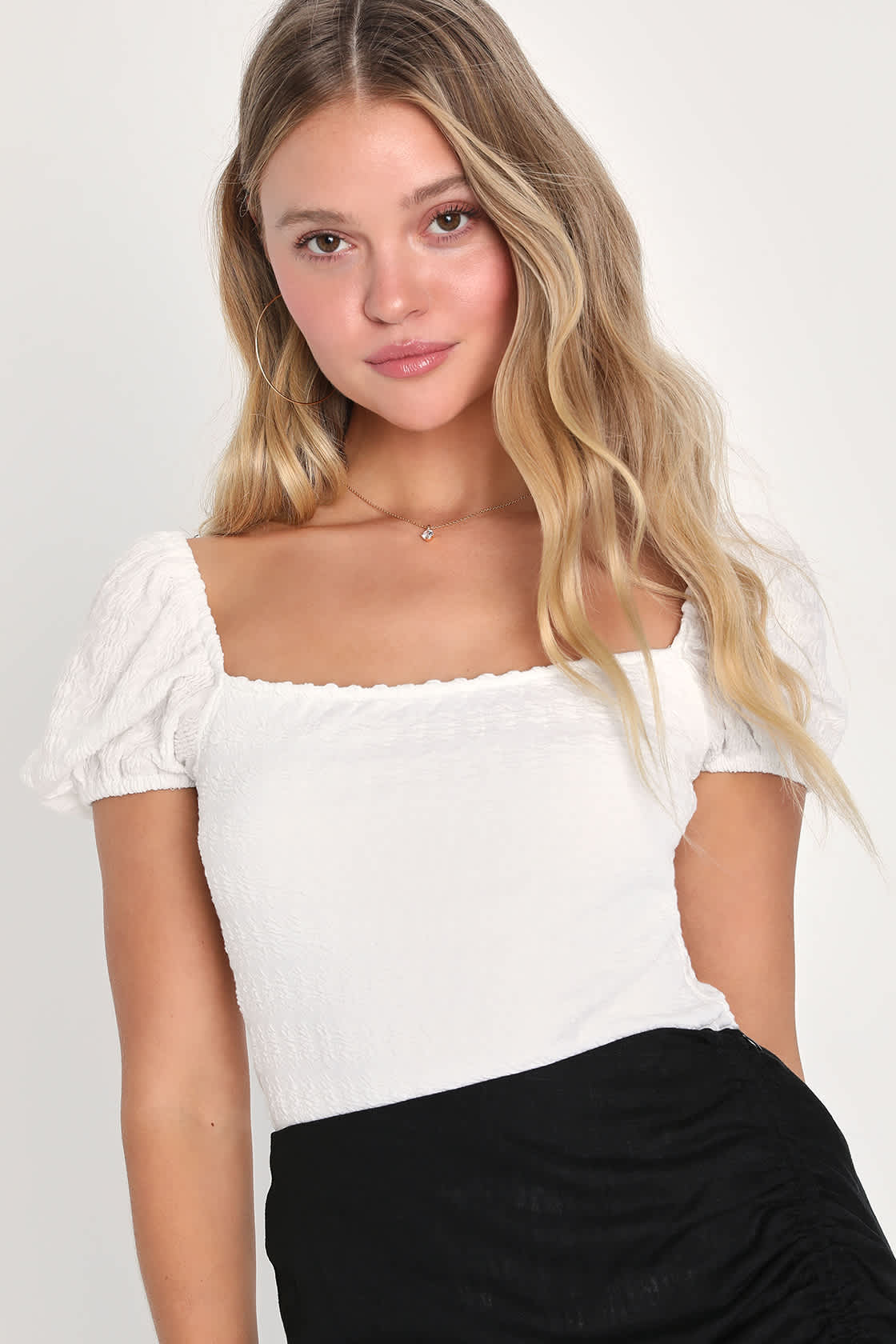 Cute White Bodysuit Textured Bodysuit Puff Sleeve Top Lulus