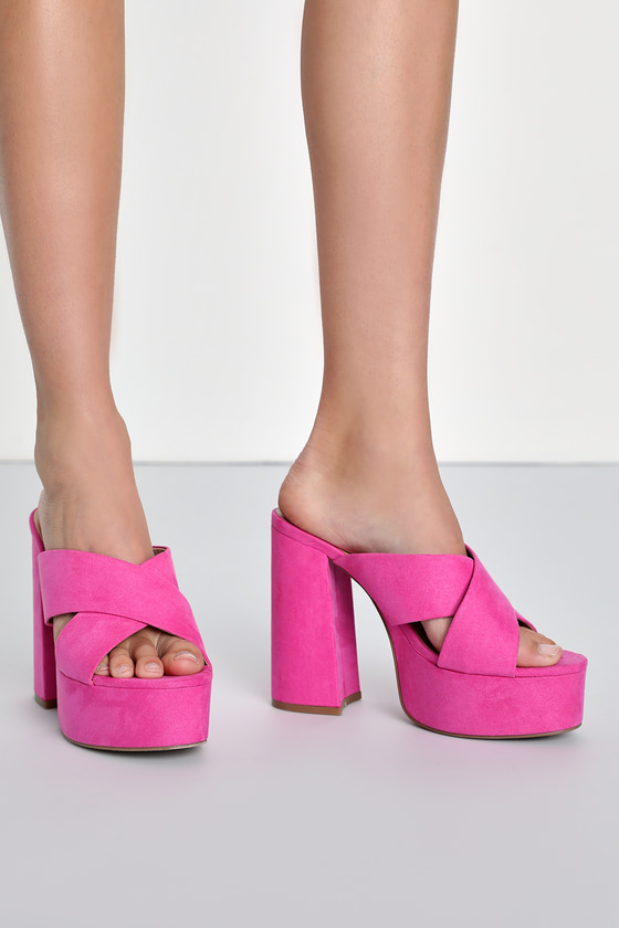 Lulus Aliany Orchid Suede Platform Slide Sandal Heels In Pink