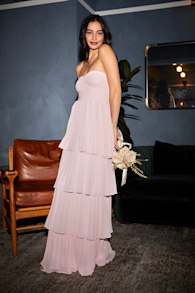 Seriously Sensational Light Pink Strapless Tiered Maxi Dress