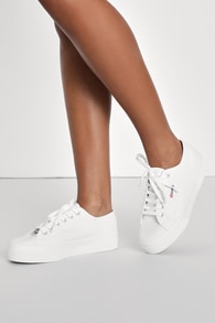 2740 White Canvas Platform Sneakers