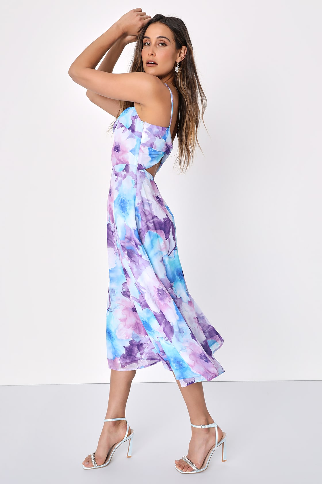 Radiant Feelings Orange and Purple Floral Chiffon Midi Dress