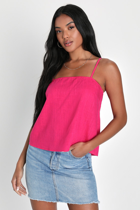 Lulus Simply Thriving Hot Pink Linen Cami Tank Top