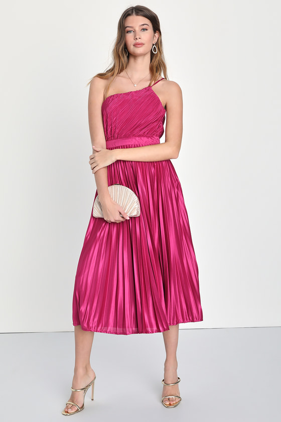 Alluring Marvel Magenta Pleated Satin Dress