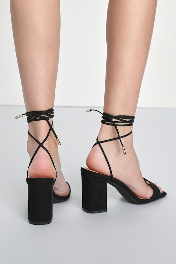 Zoyana Black Suede Lace-Up High Heel Sandals 5