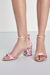 Harper Pink Floral Print Ankle Strap Heels