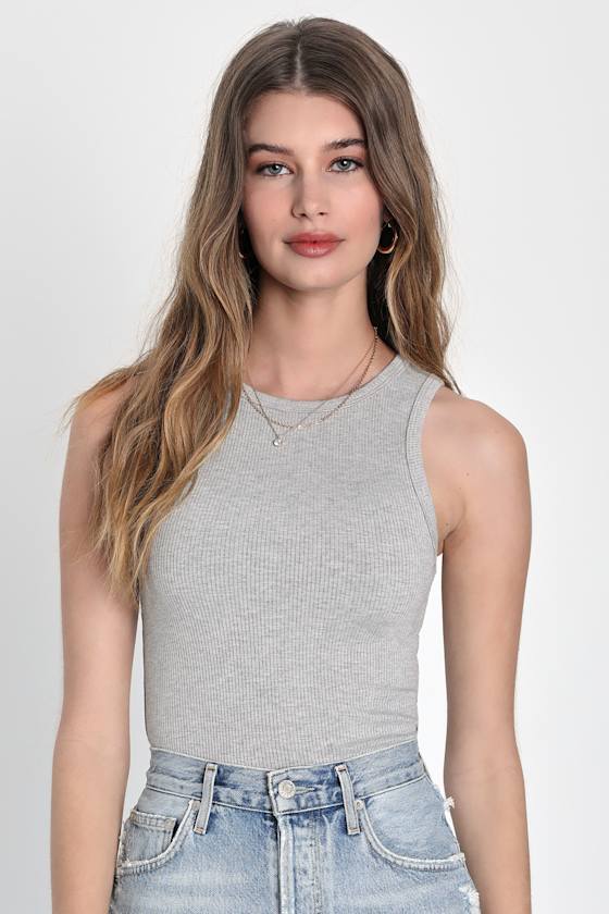 Grey Ribbed Tank Top Ribbed Knit Tank Top Cropped Tank Top Lulus