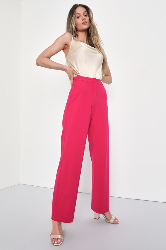 Lulus Distinct Instincts Hot Pink High-waisted Wide-leg Trouser Pants