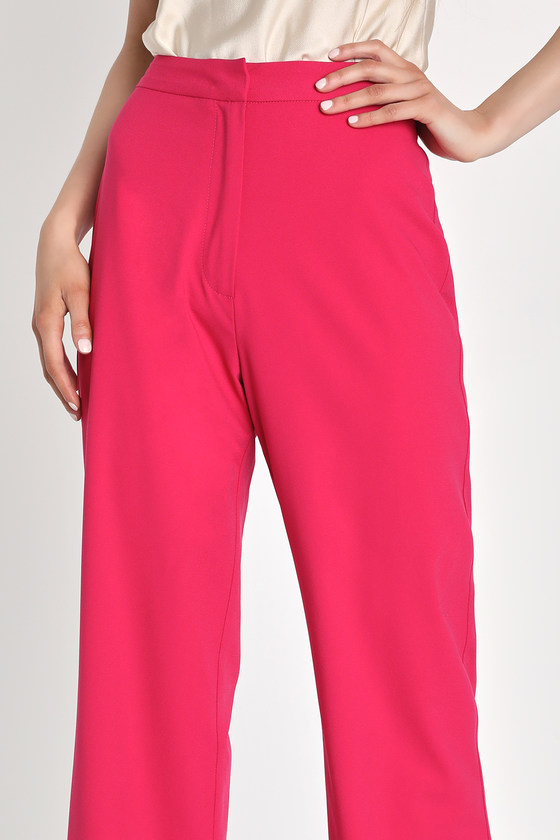 Hot Pink Woven Pants - Wide Pant Legs - High-Waisted Pants