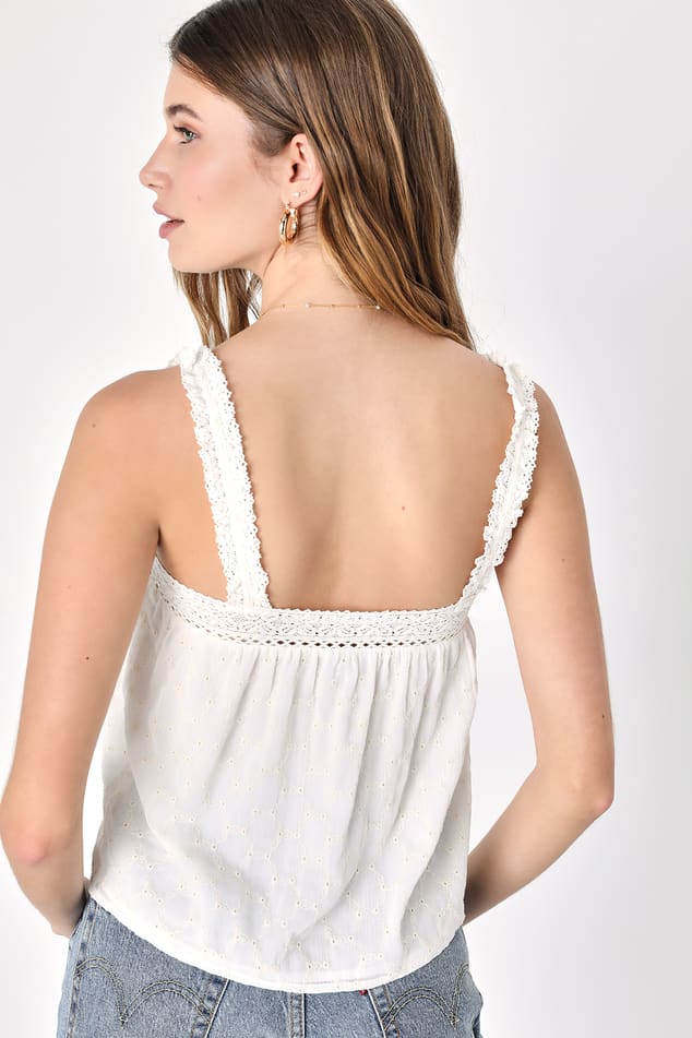 Ivory Lace Cami - Embroidered Cami Tank - Button-Front Tank Top - Lulus