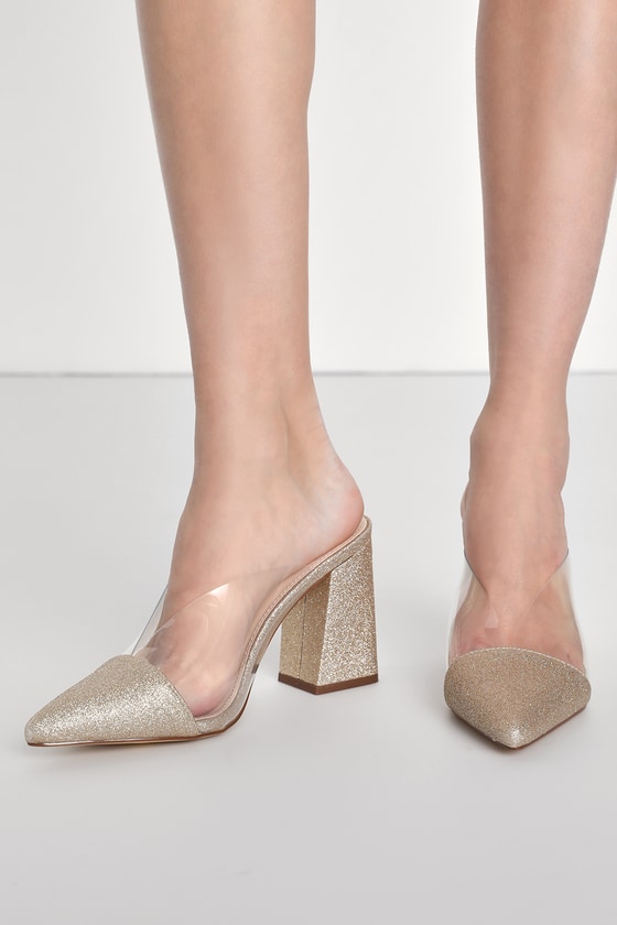 Lulus Shilo Gold Glittery Pointed-toe Pumps