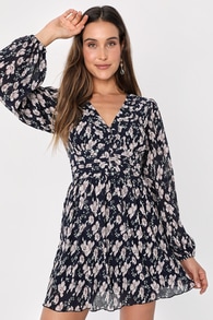 Devoted Romance Navy Blue Floral Backless Dress With Pockets