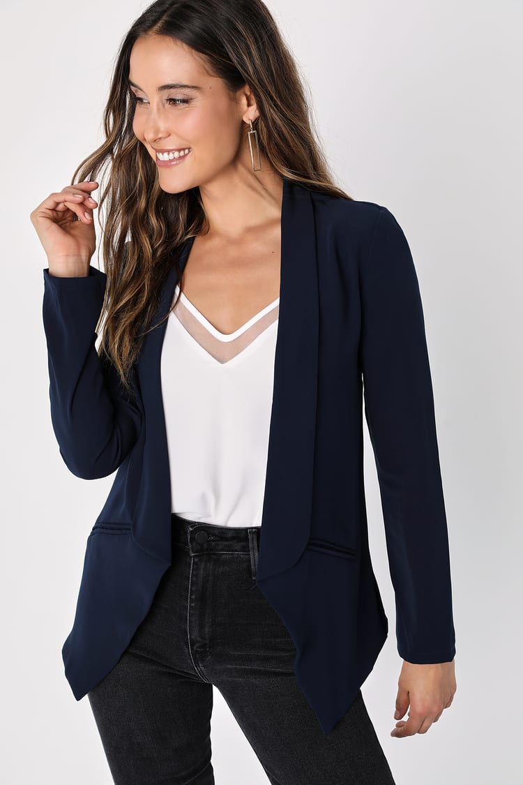 Cute Navy Blue Lightweight Blazer - Office Blazer - Tuxedo - Lulus