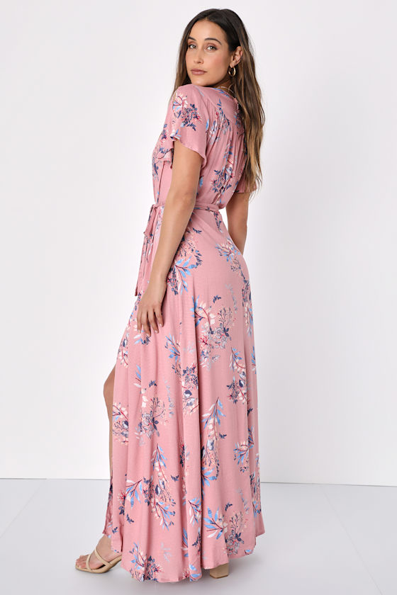 Pretty Rose Floral Print Dress - Wrap Maxi Dress - Lulus